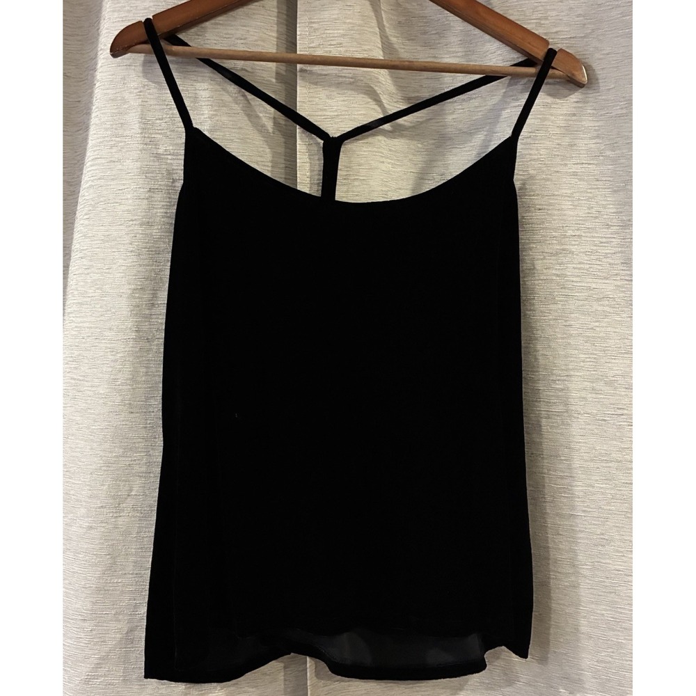 Eileen Fisher Black Velvet Knit Camisole Racerback Tank Top Large Built-in Bra